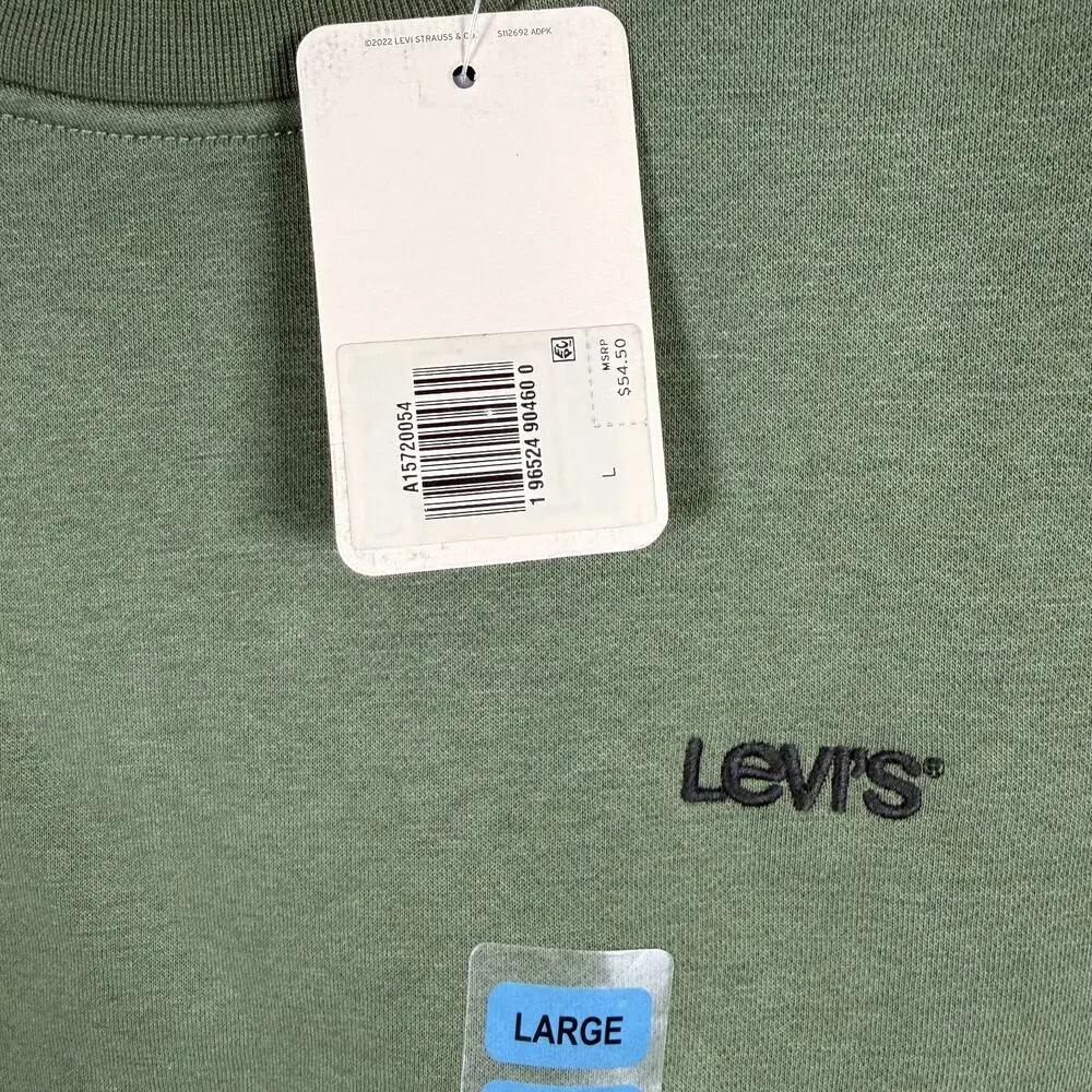 New Levi's Men's Crewneck Long Sleeve Fleece Sweatshirt Green Color Size L